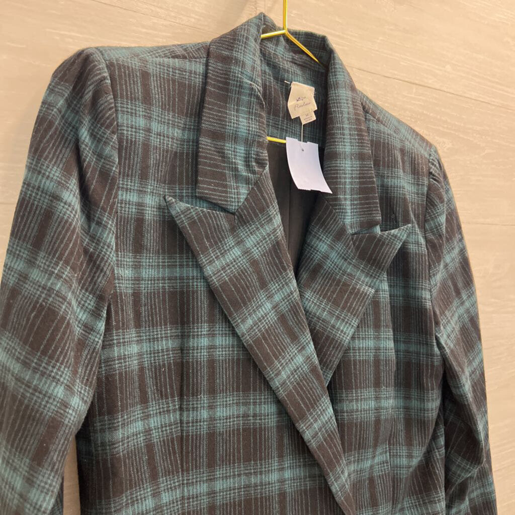 Flawless Green/ Navy Plaid Double Breasted Blazer Jacket Medium
