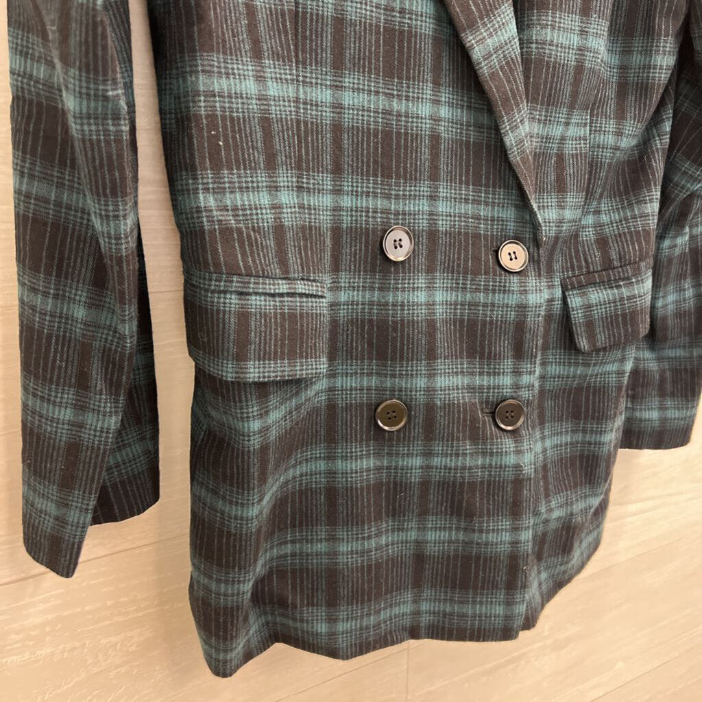 Flawless Green/ Navy Plaid Double Breasted Blazer Jacket Medium