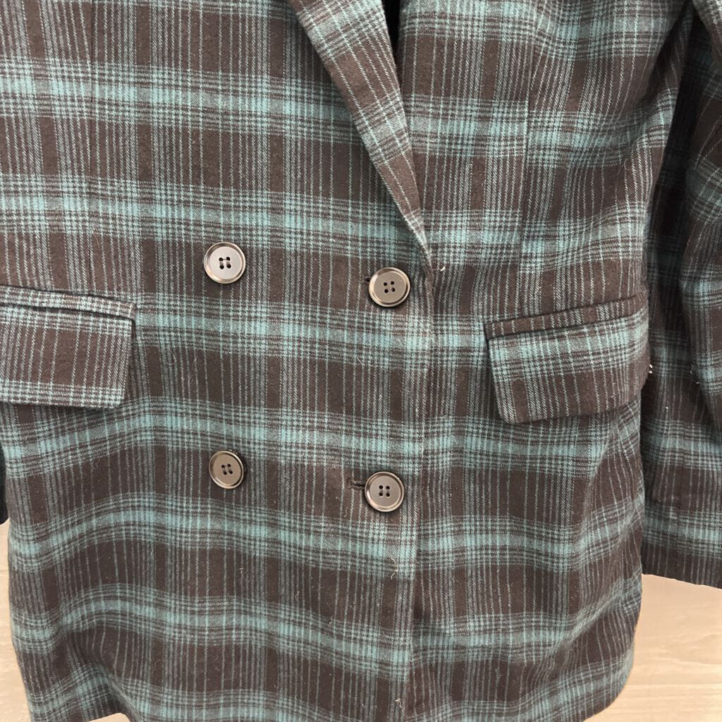 Flawless Green/ Navy Plaid Double Breasted Blazer Jacket Medium