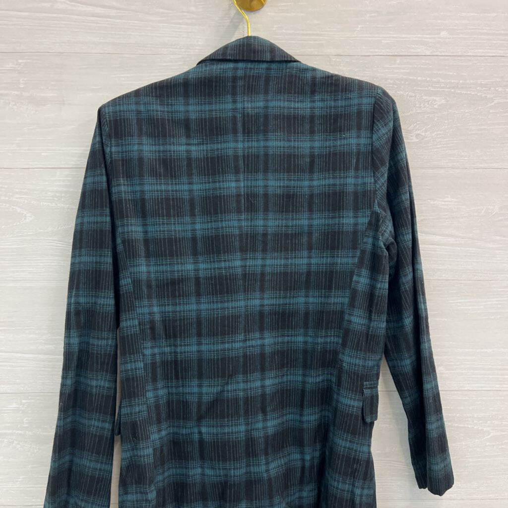 Flawless Green/ Navy Plaid Double Breasted Blazer Jacket Medium