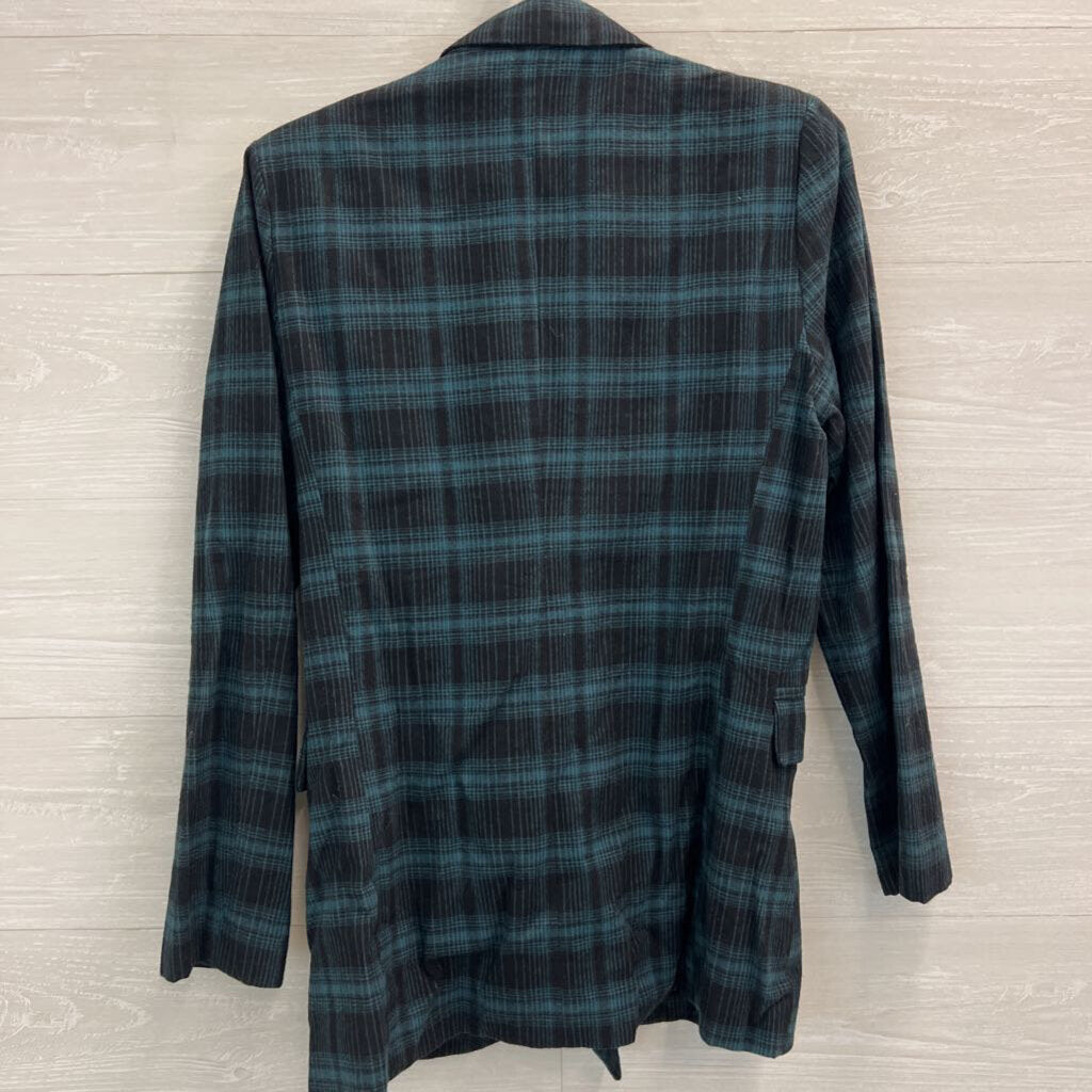 Flawless Green/ Navy Plaid Double Breasted Blazer Jacket Medium