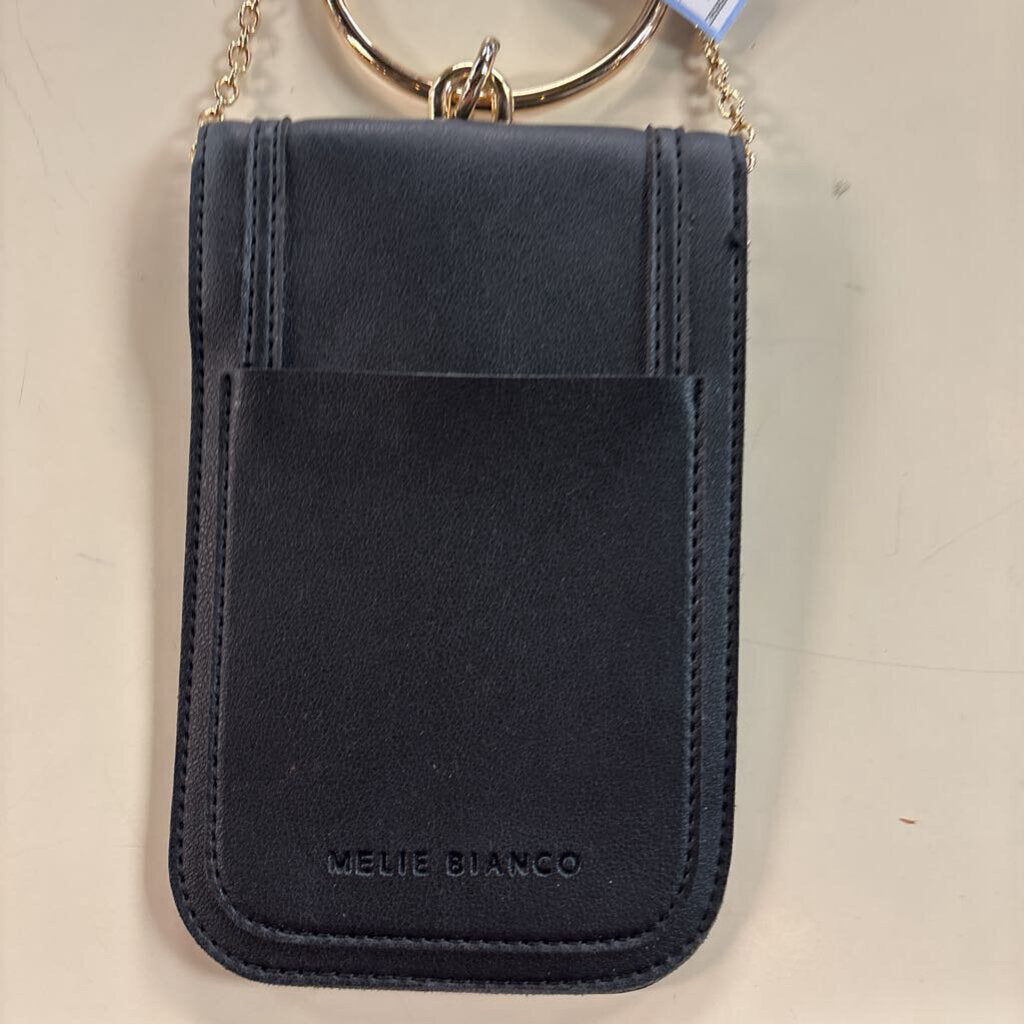 Melie Bianco Black Tess Vegan Leather Crossbody Phone Bracelet Bag