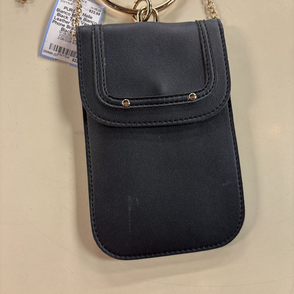 Melie Bianco Black Tess Vegan Leather Crossbody Phone Bracelet Bag