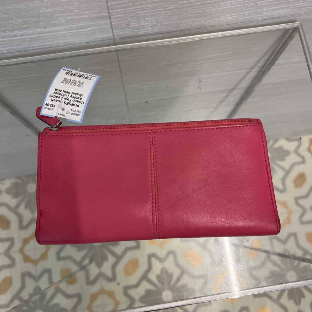 Coach Pink Leather Ashley Foldover Wallet