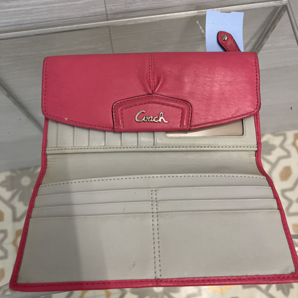 Coach Pink Leather Ashley Foldover Wallet