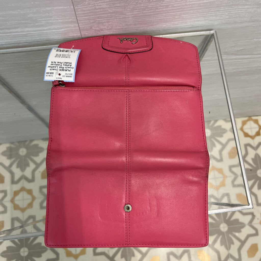 Coach Pink Leather Ashley Foldover Wallet