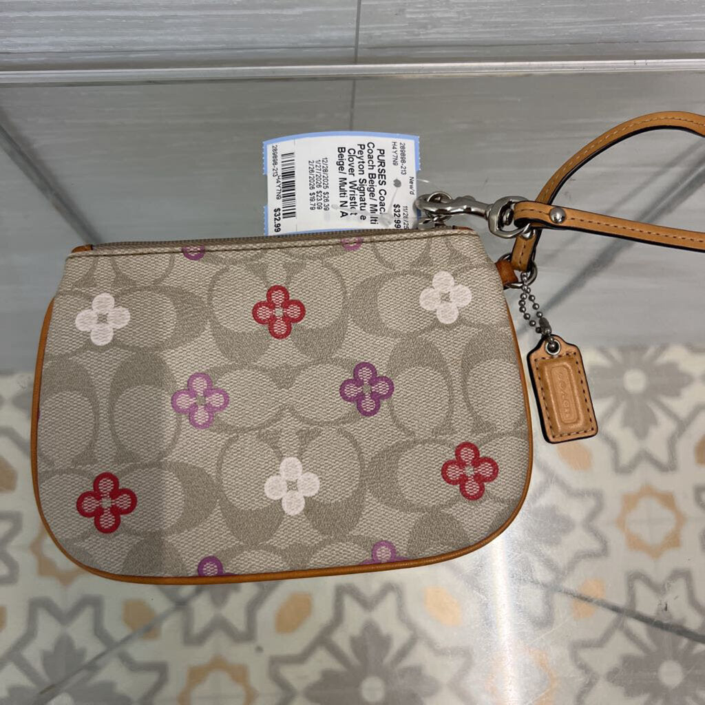 Coach Beige/ Multi Peyton Signature Clover Wristlet