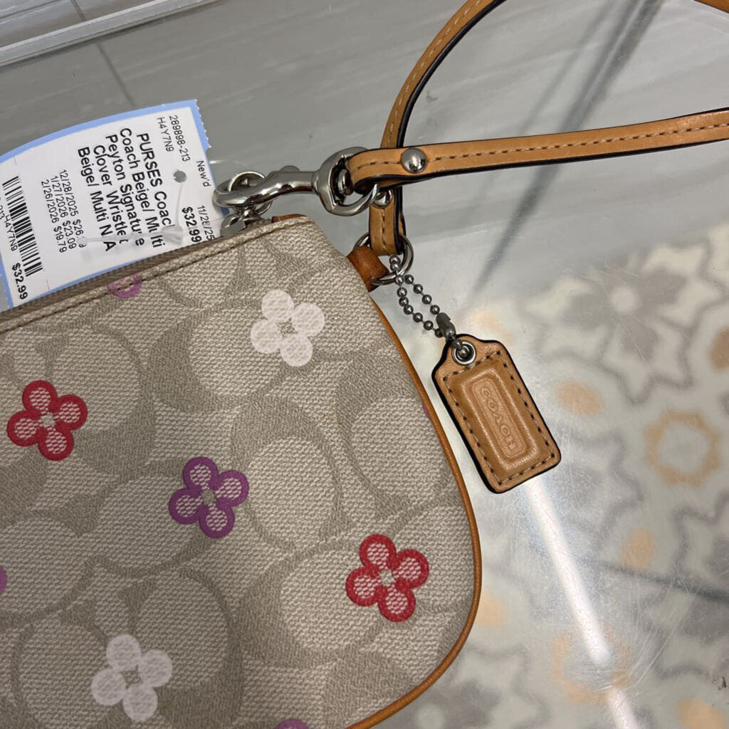 Coach Beige/ Multi Peyton Signature Clover Wristlet