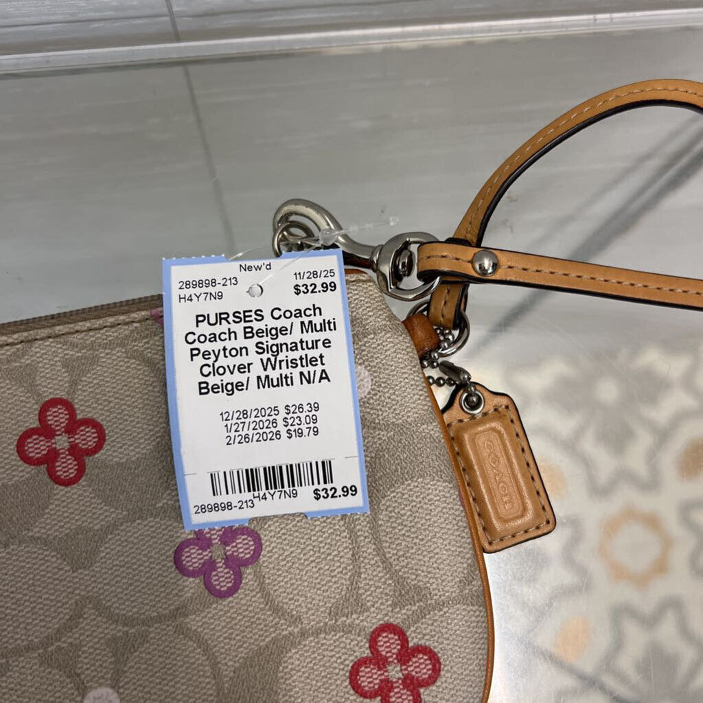 Coach Beige/ Multi Peyton Signature Clover Wristlet