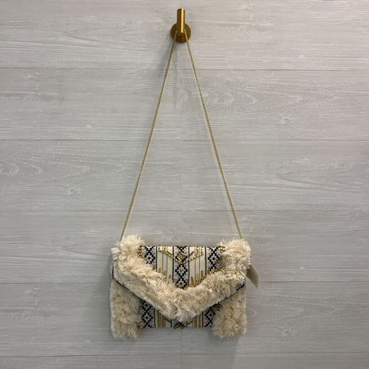 Cream/ Black Woven Fringe Crossbody Purse