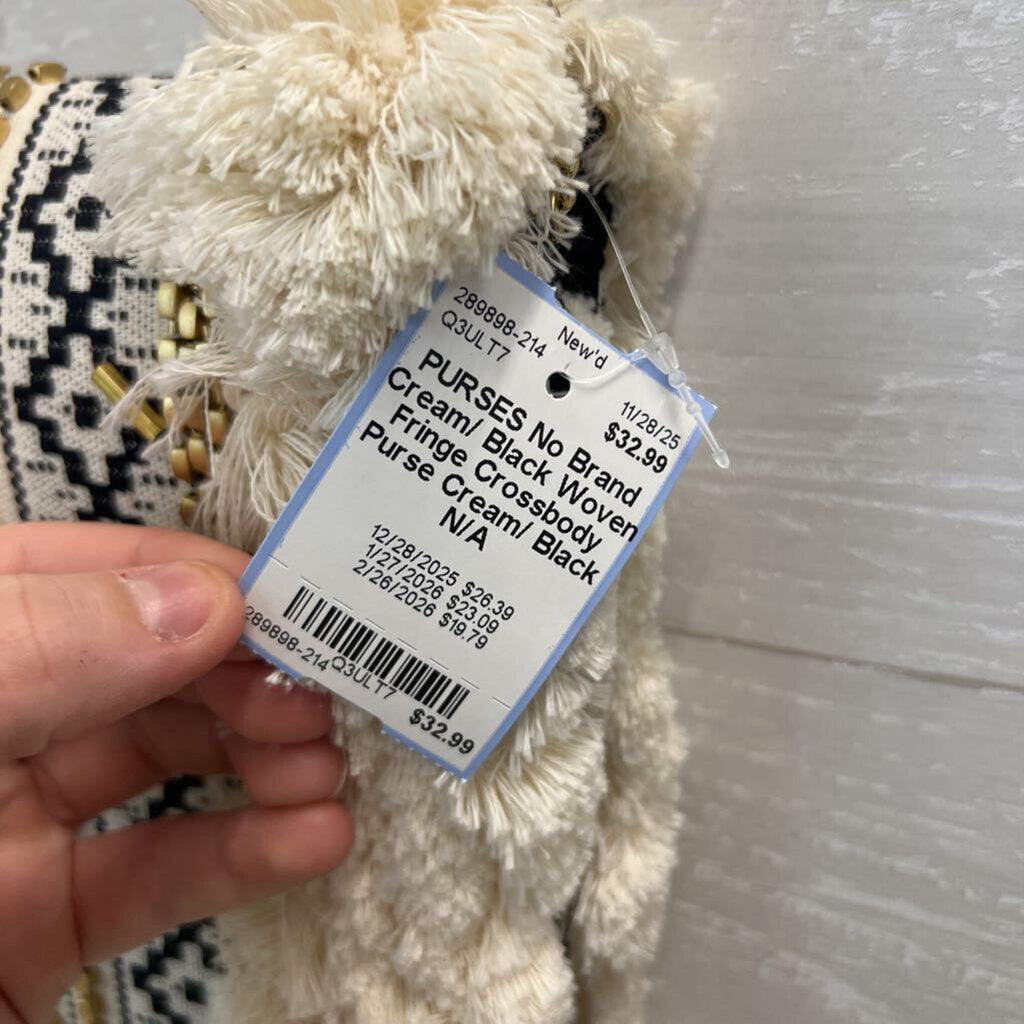 Cream/ Black Woven Fringe Crossbody Purse