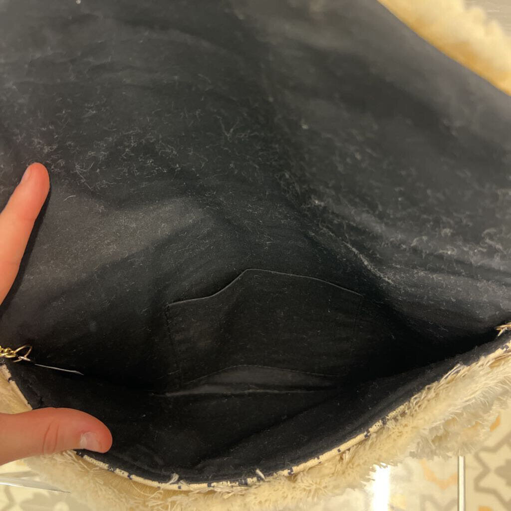 Cream/ Black Woven Fringe Crossbody Purse