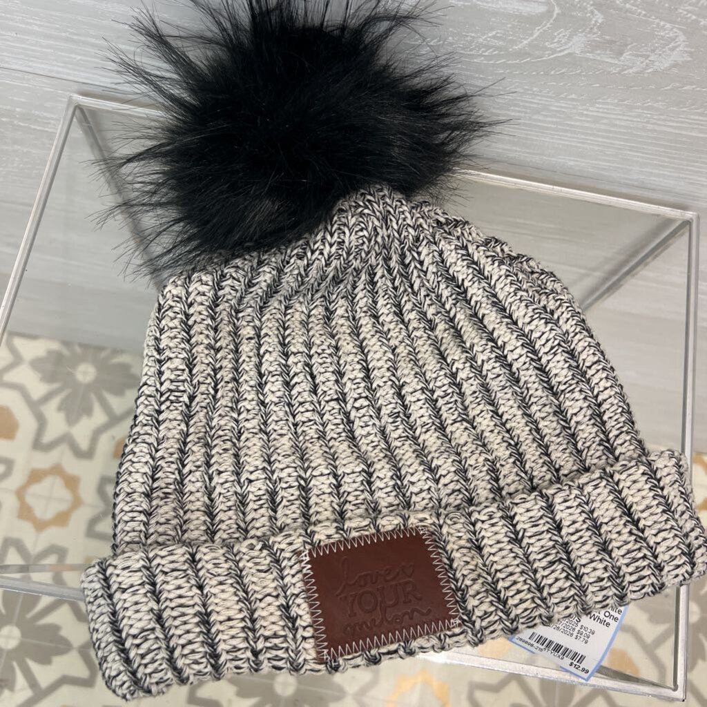 Love Your Melong Black/ White Knit Beanie Hat One Size
