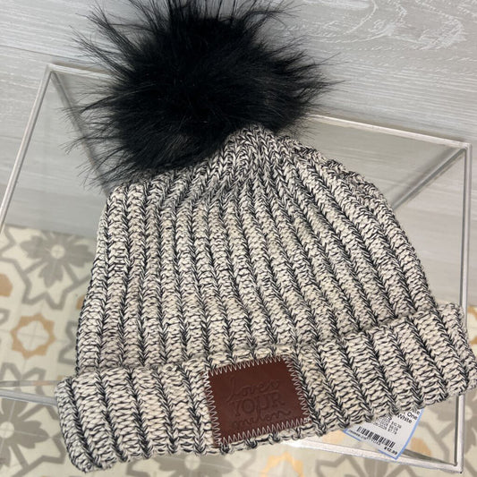 Love Your Melong Black/ White Knit Beanie Hat One Size