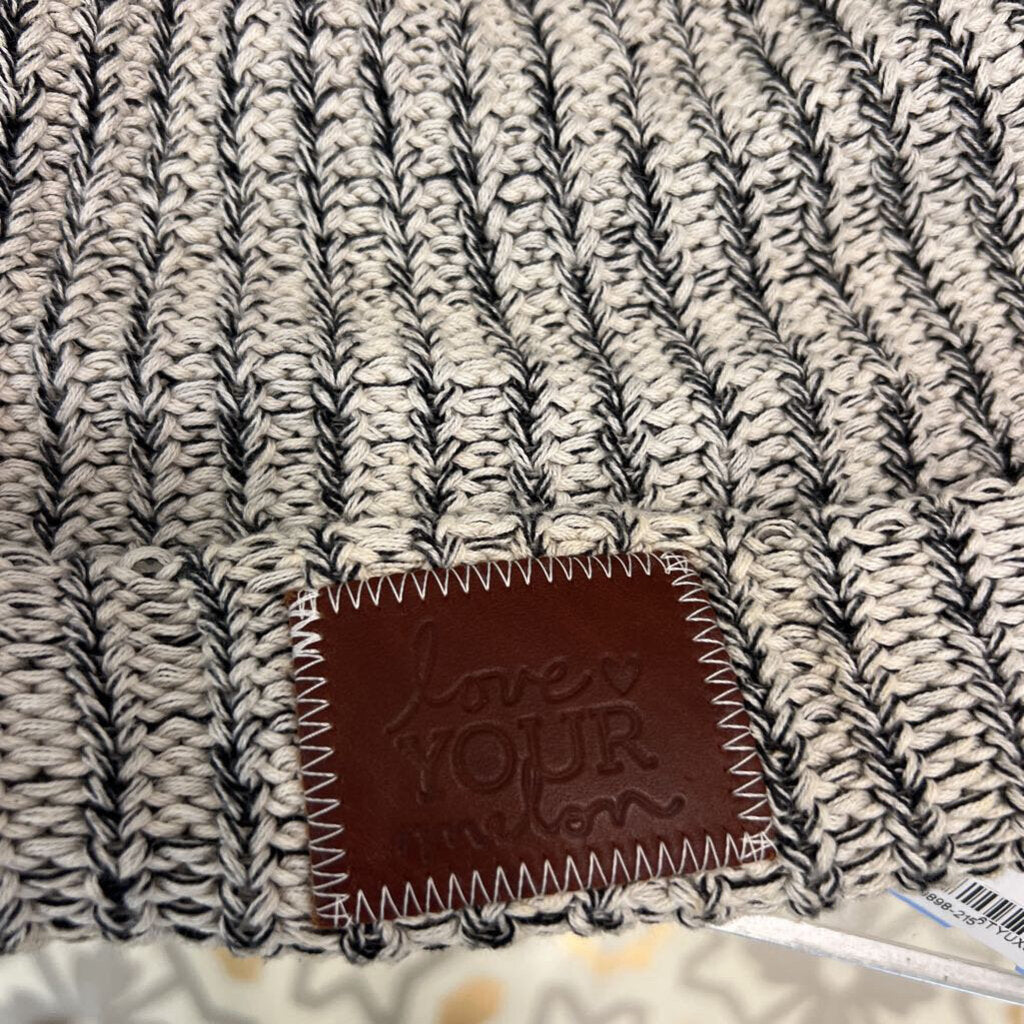 Love Your Melong Black/ White Knit Beanie Hat One Size