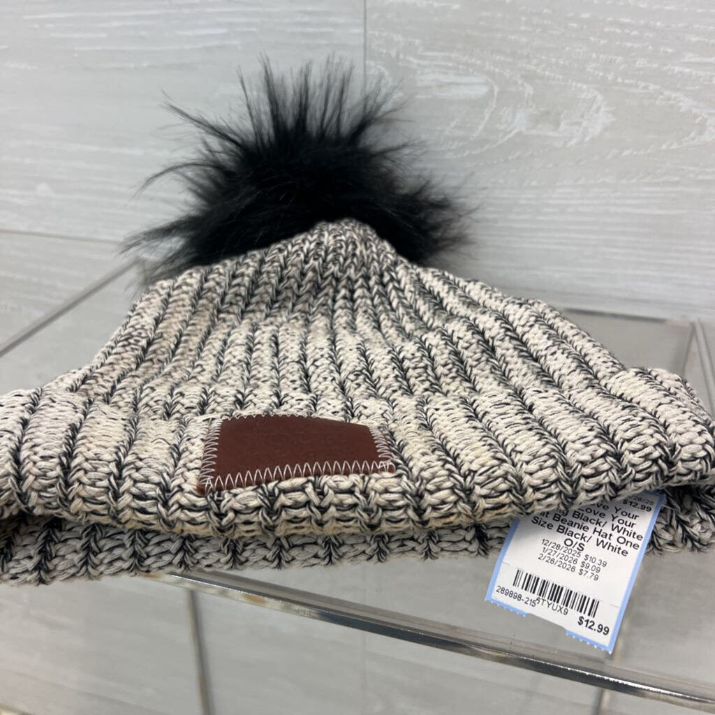 Love Your Melong Black/ White Knit Beanie Hat One Size