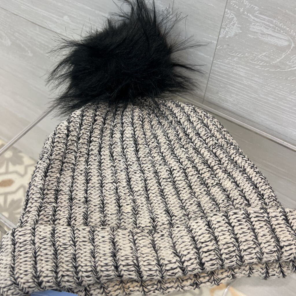 Love Your Melong Black/ White Knit Beanie Hat One Size