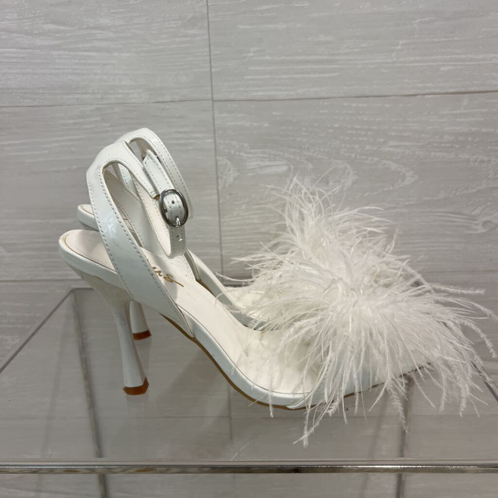 Lulus White Harlee Patent Feather Heels 8.5