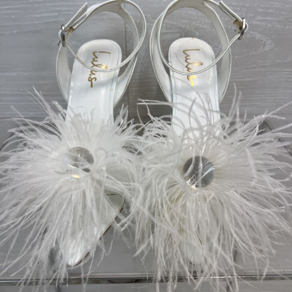 Lulus White Harlee Patent Feather Heels 8.5