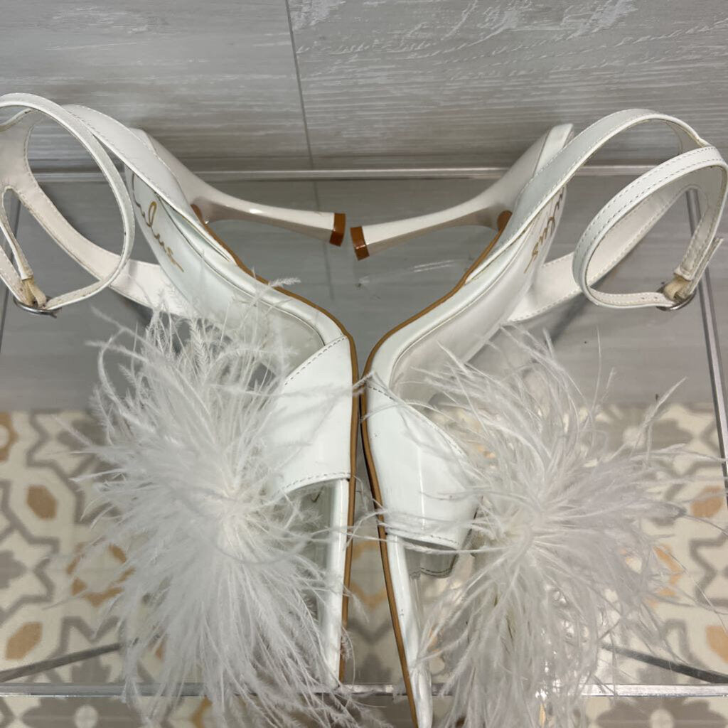 Lulus White Harlee Patent Feather Heels 8.5