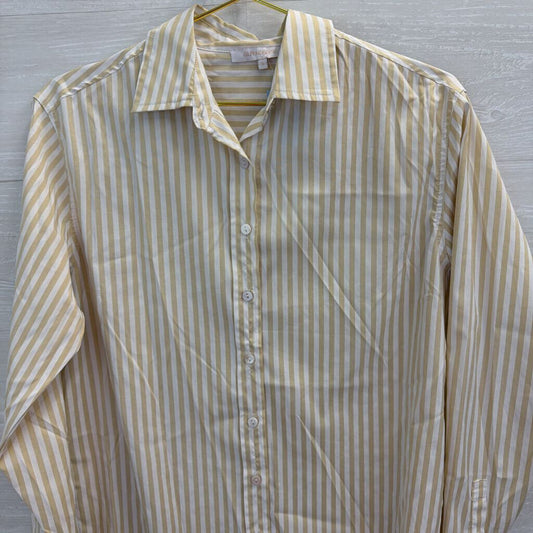 Olivaceous White/ Beige Striped Long Sleeve Button Down Top Small