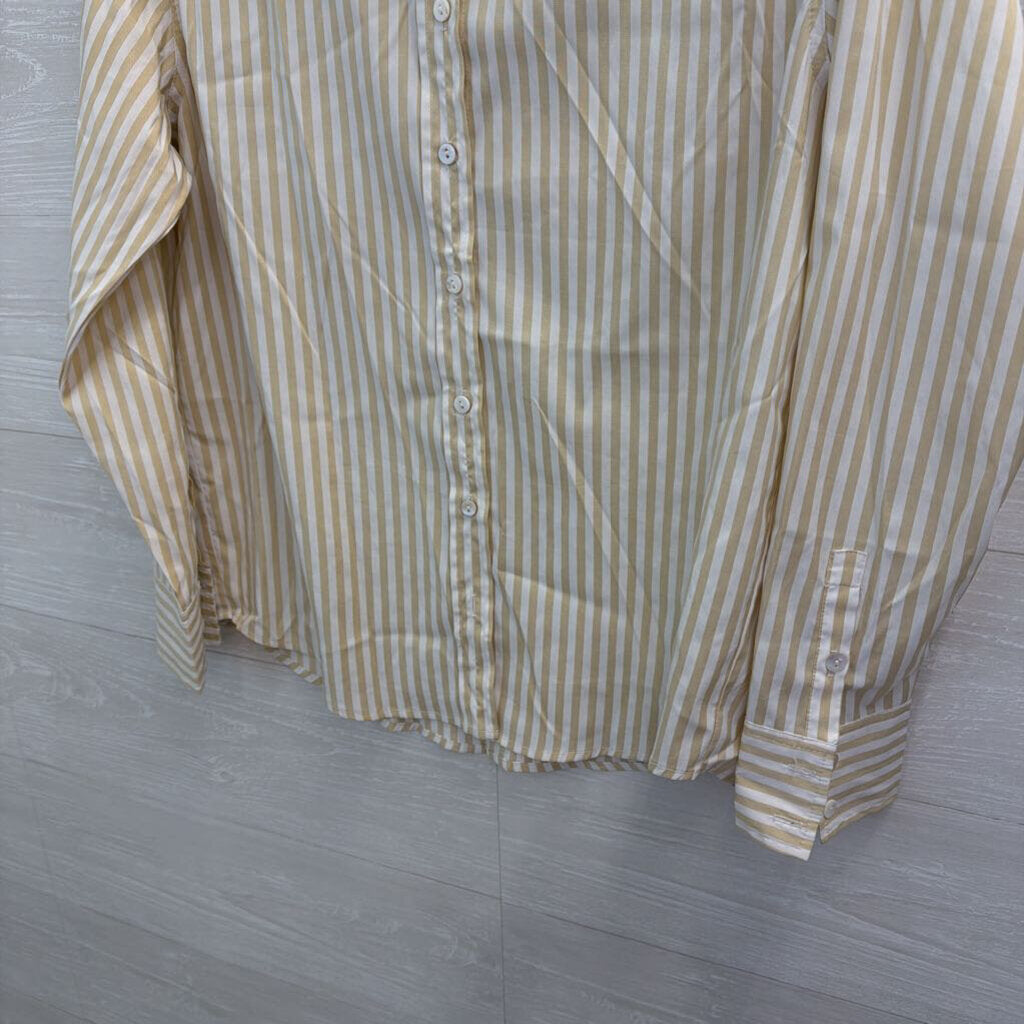 Olivaceous White/ Beige Striped Long Sleeve Button Down Top Small