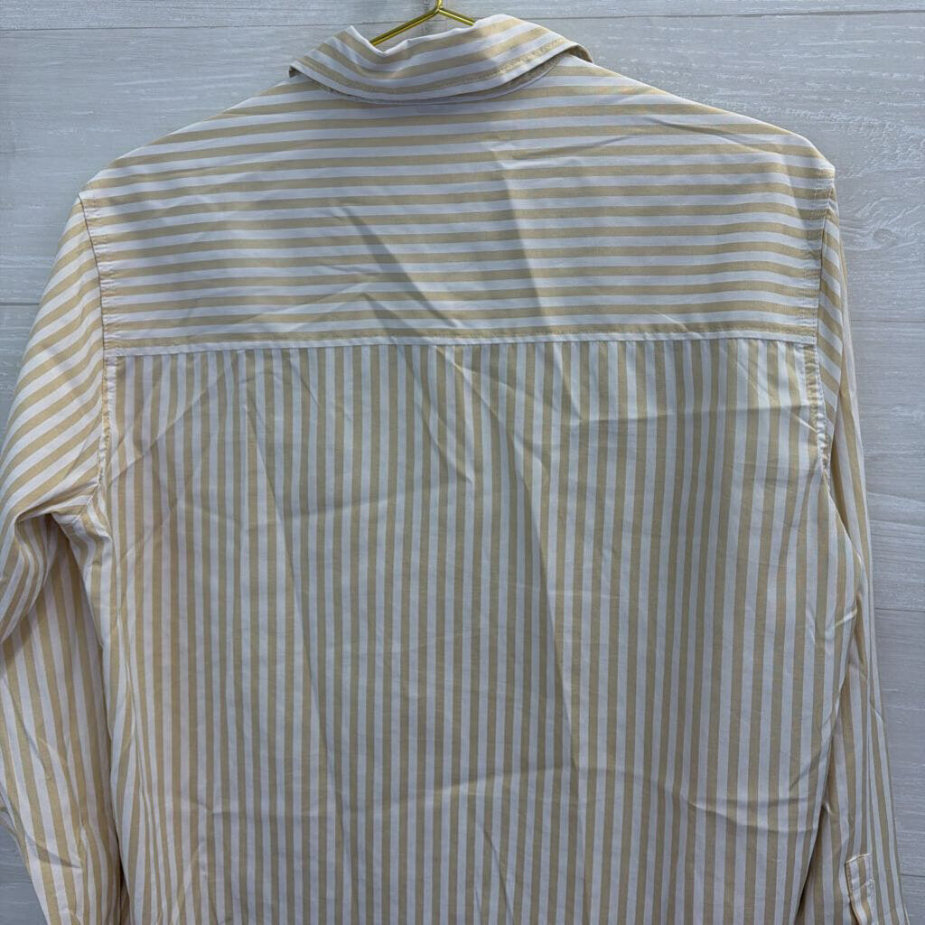 Olivaceous White/ Beige Striped Long Sleeve Button Down Top Small