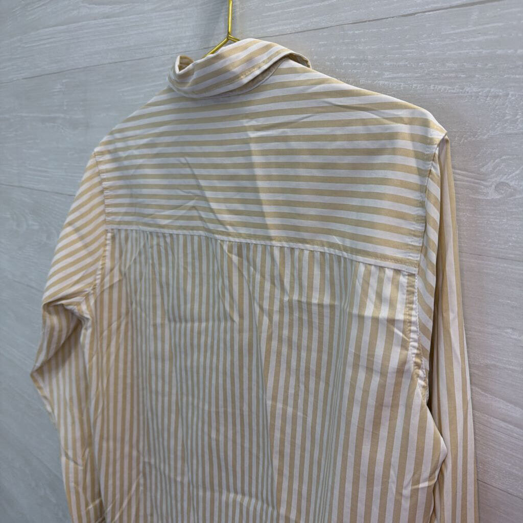 Olivaceous White/ Beige Striped Long Sleeve Button Down Top Small