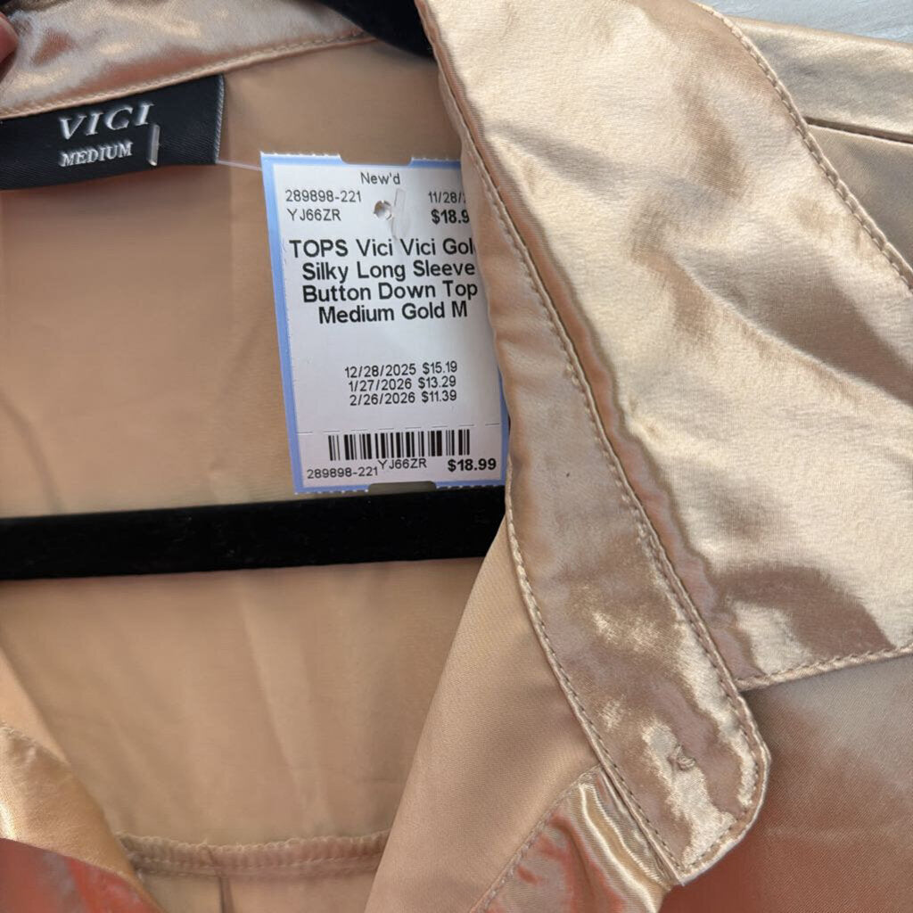 Vici Gold Silky Long Sleeve Button Down Top Medium