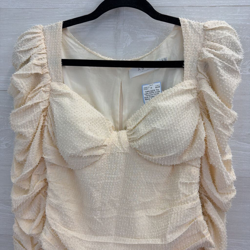 ASTR Cream Textured Corset Style Cropped Long Sleeve Top Medium