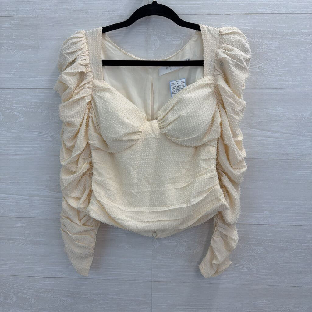 ASTR Cream Textured Corset Style Cropped Long Sleeve Top Medium