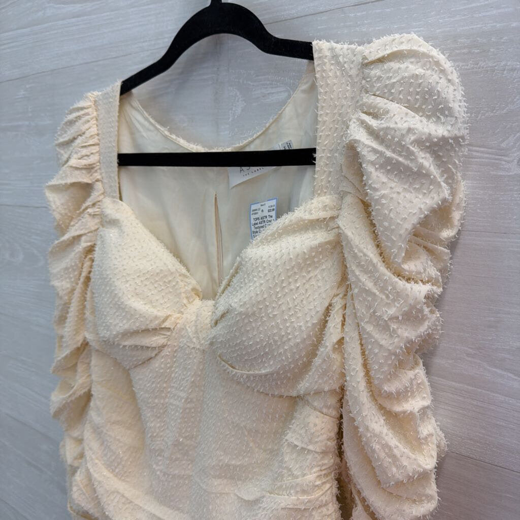 ASTR Cream Textured Corset Style Cropped Long Sleeve Top Medium