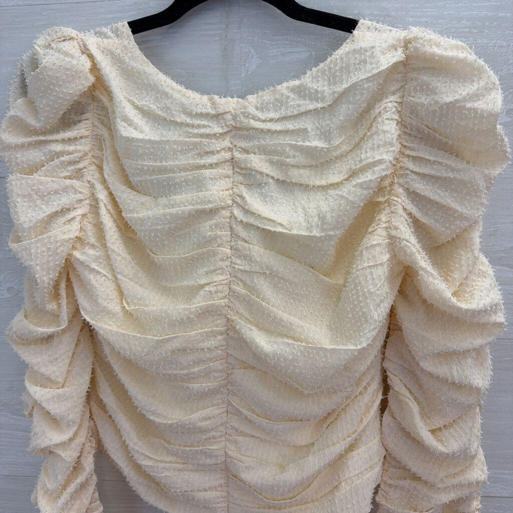 ASTR Cream Textured Corset Style Cropped Long Sleeve Top Medium