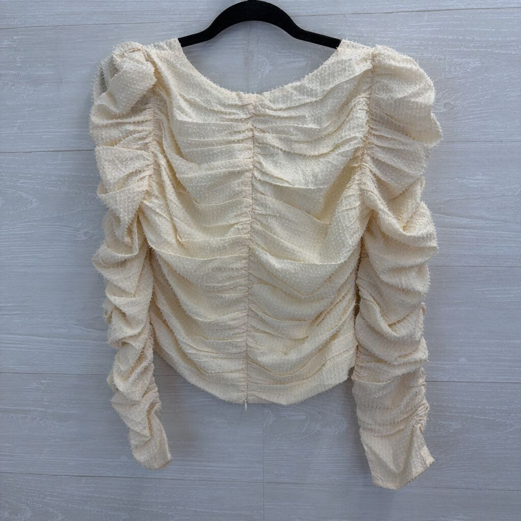 ASTR Cream Textured Corset Style Cropped Long Sleeve Top Medium