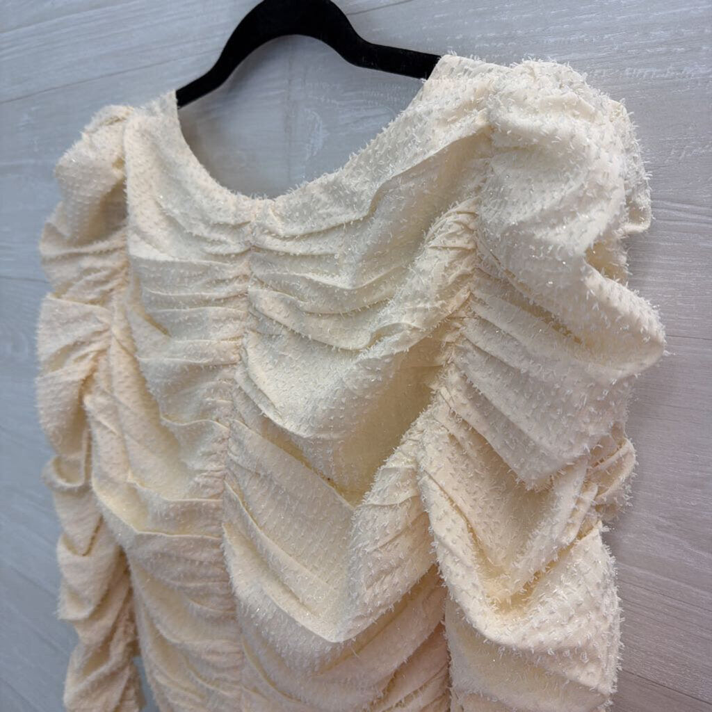 ASTR Cream Textured Corset Style Cropped Long Sleeve Top Medium