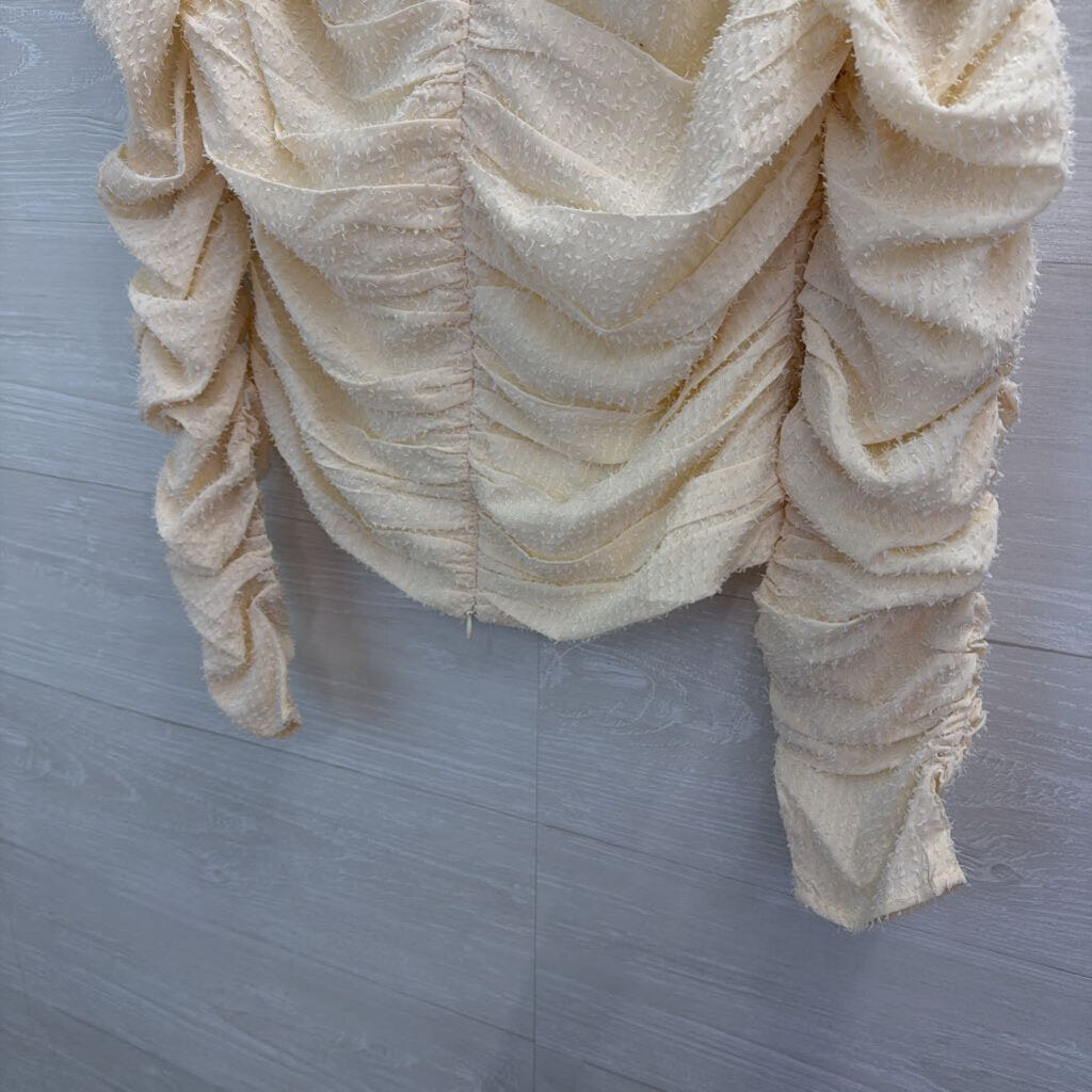 ASTR Cream Textured Corset Style Cropped Long Sleeve Top Medium