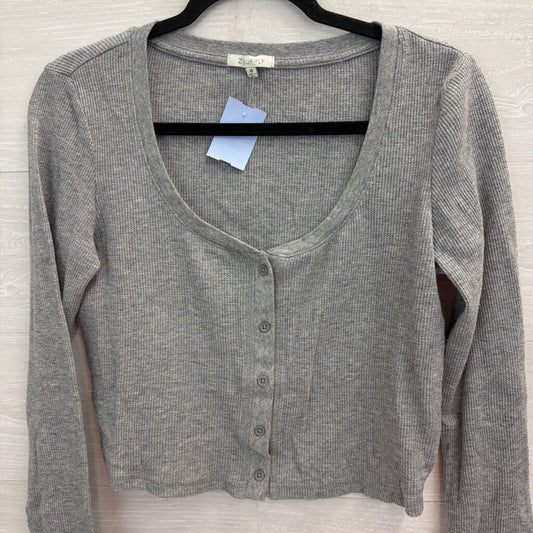 Z Supply Grey Textured Cropped Long Sleeve Henley Top Medium