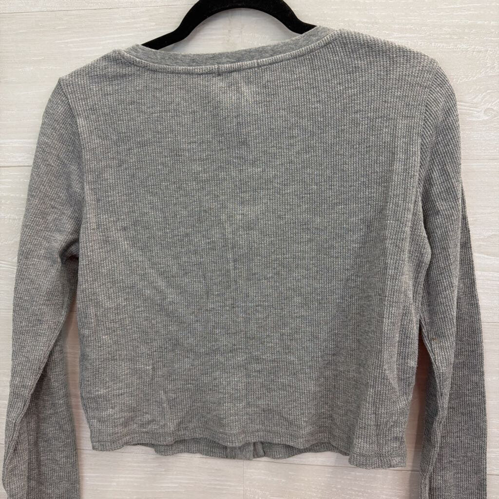Z Supply Grey Textured Cropped Long Sleeve Henley Top Medium