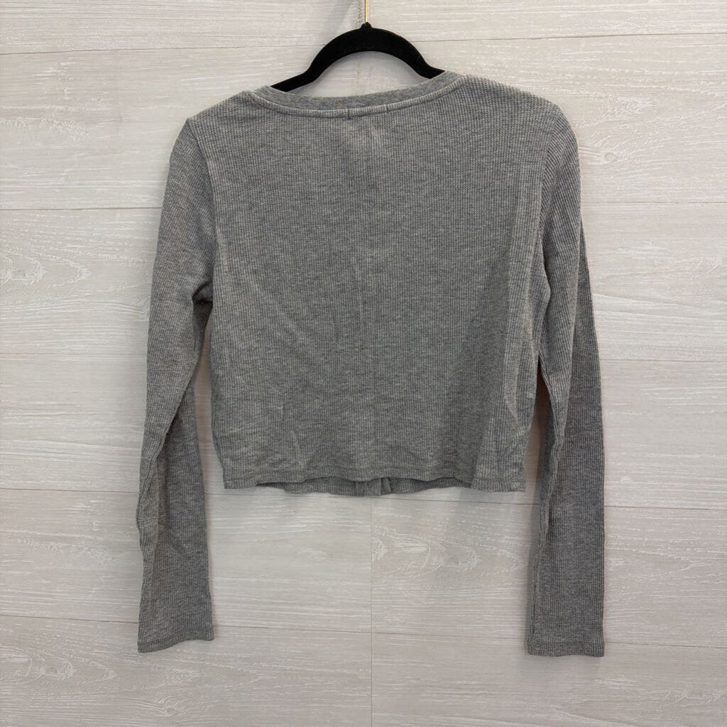 Z Supply Grey Textured Cropped Long Sleeve Henley Top Medium