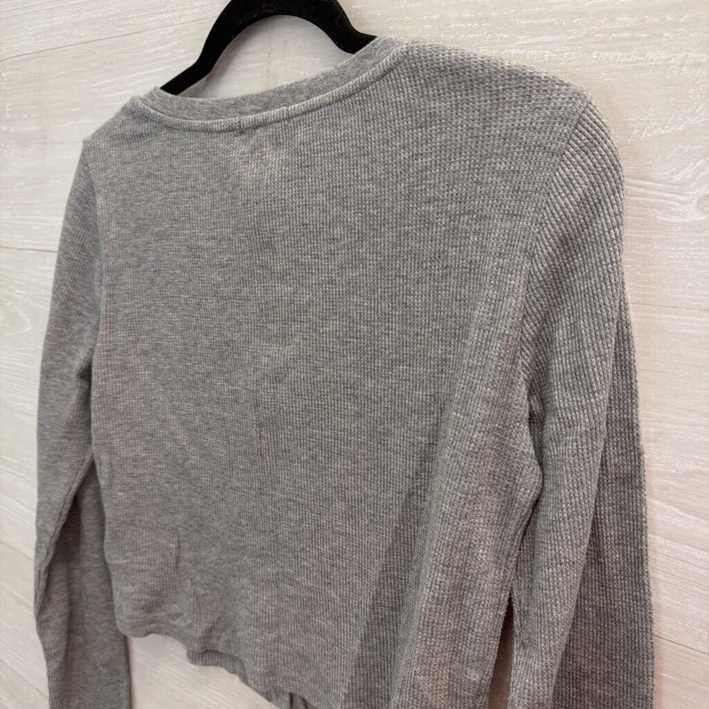 Z Supply Grey Textured Cropped Long Sleeve Henley Top Medium