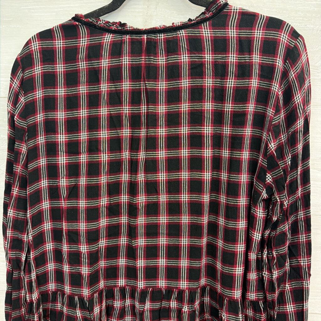 Loft Black/ Red Plaid Long Sleeve Top Large