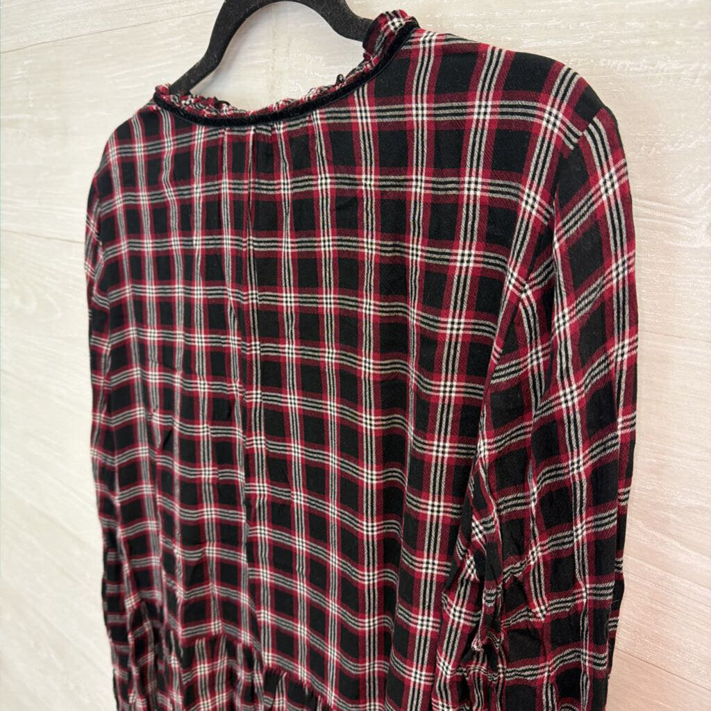 Loft Black/ Red Plaid Long Sleeve Top Large