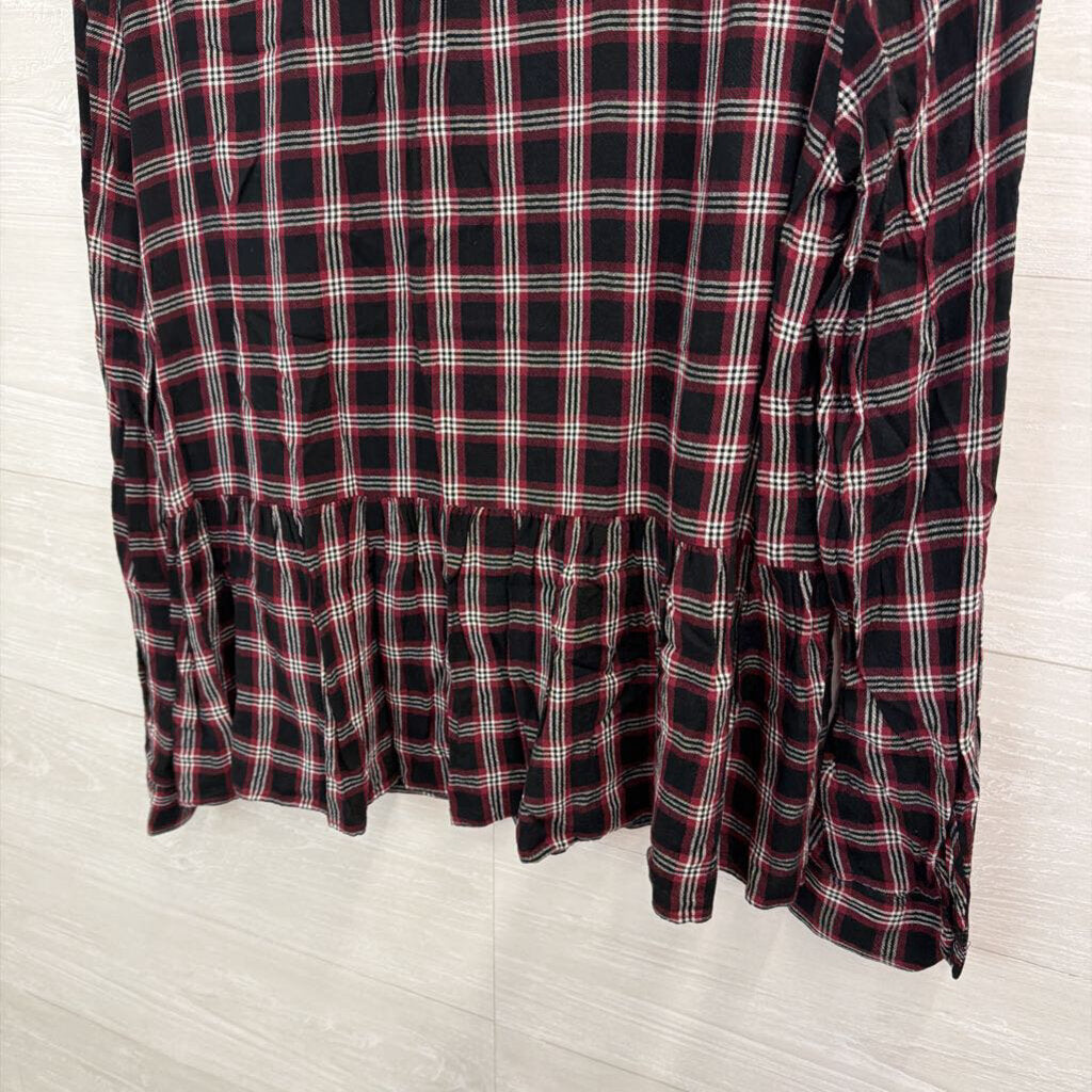 Loft Black/ Red Plaid Long Sleeve Top Large