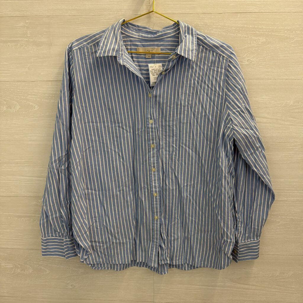 Loft Blue/ White Striped Long Sleeve Button Down Top Large