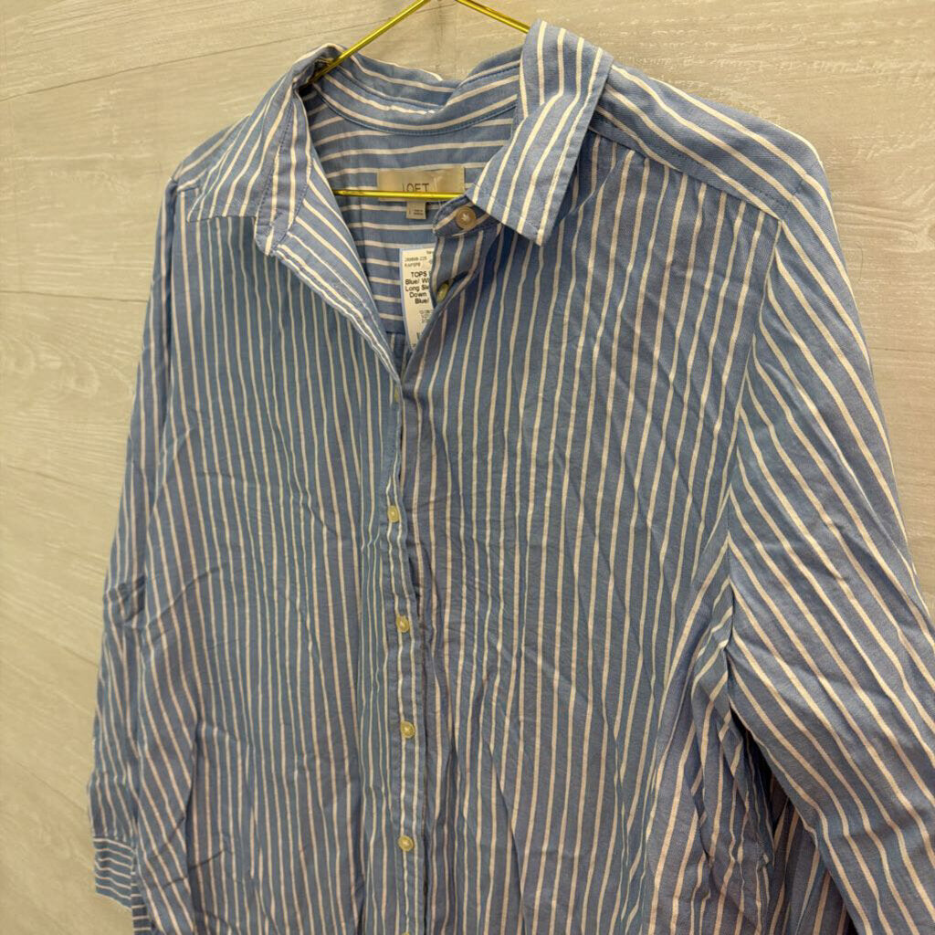Loft Blue/ White Striped Long Sleeve Button Down Top Large