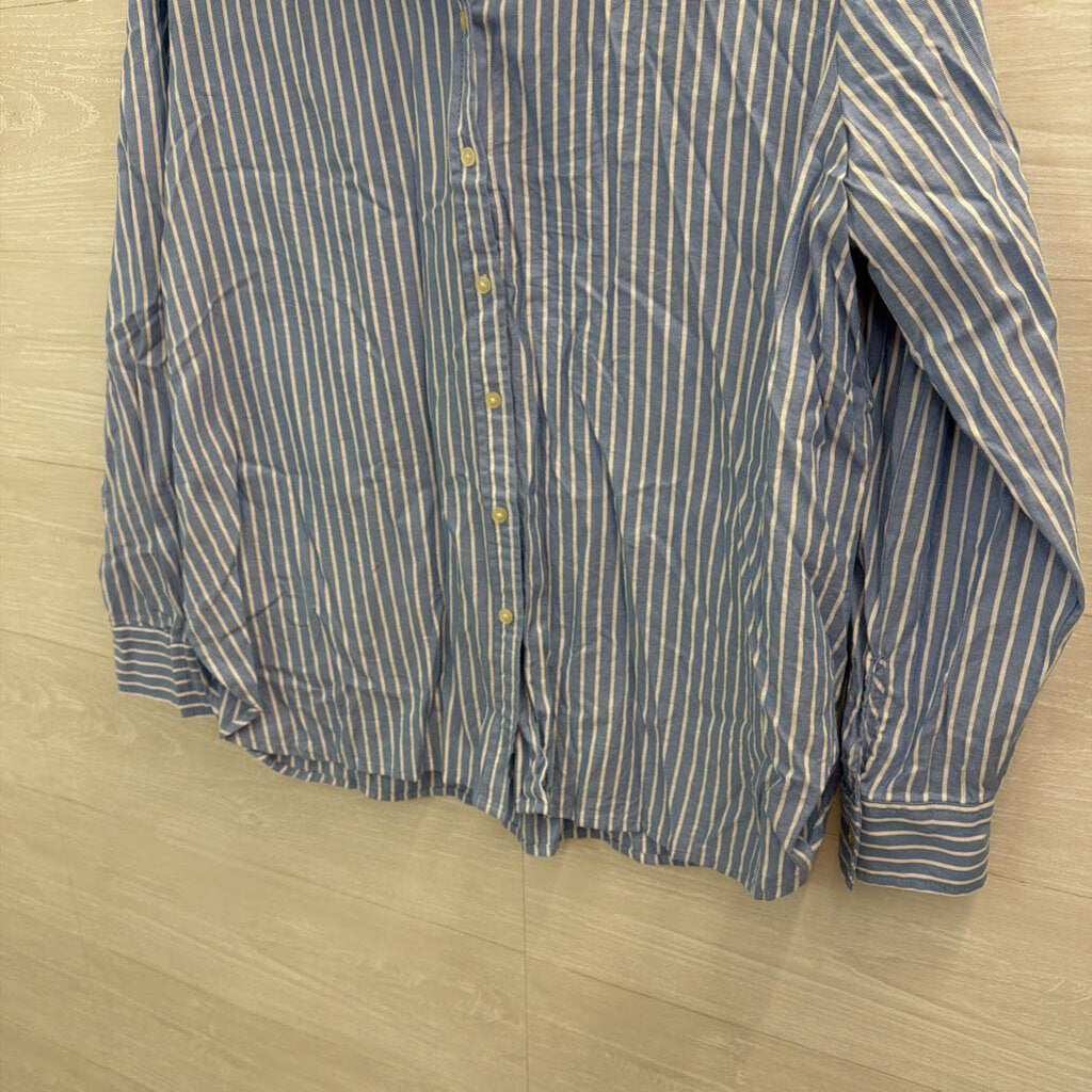 Loft Blue/ White Striped Long Sleeve Button Down Top Large
