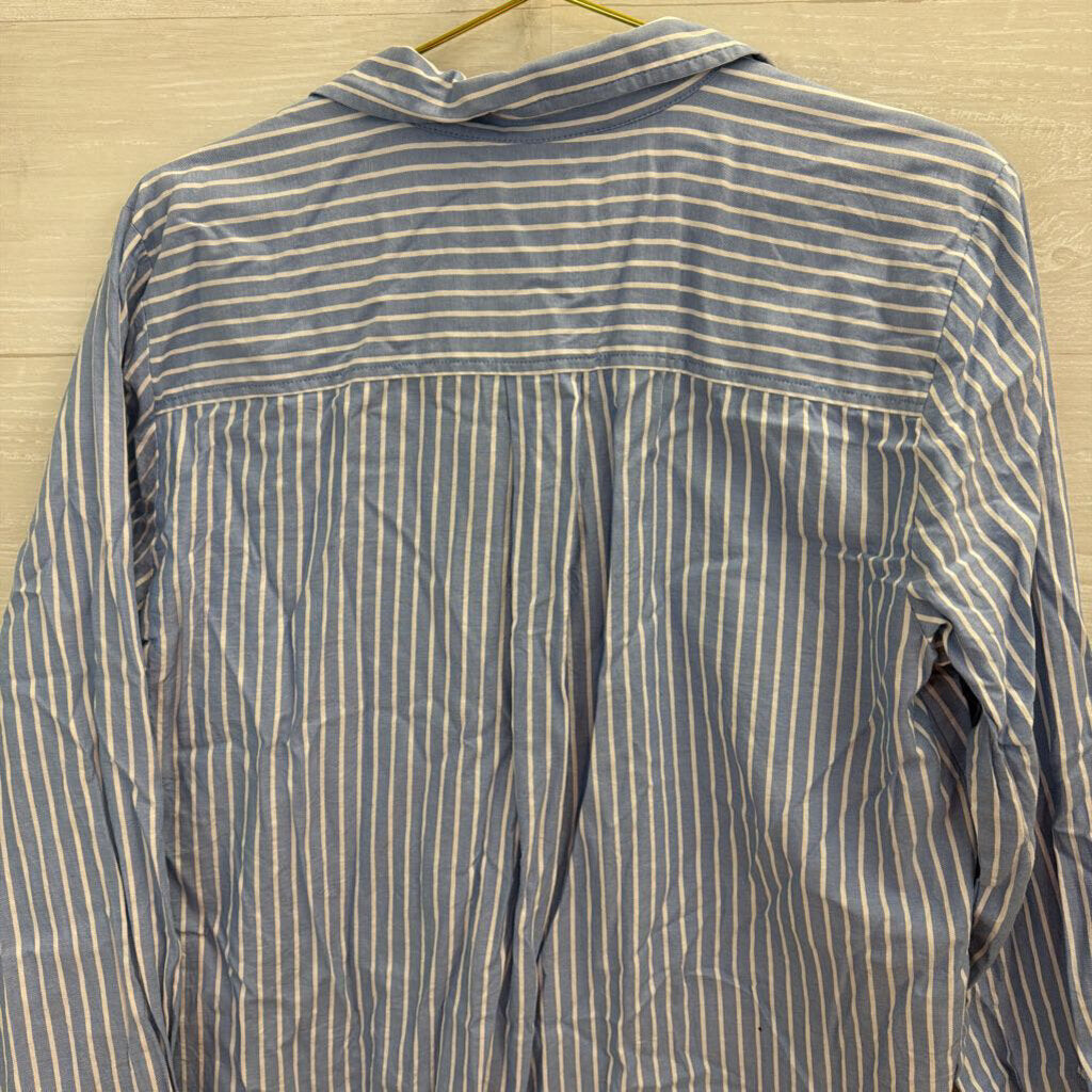 Loft Blue/ White Striped Long Sleeve Button Down Top Large