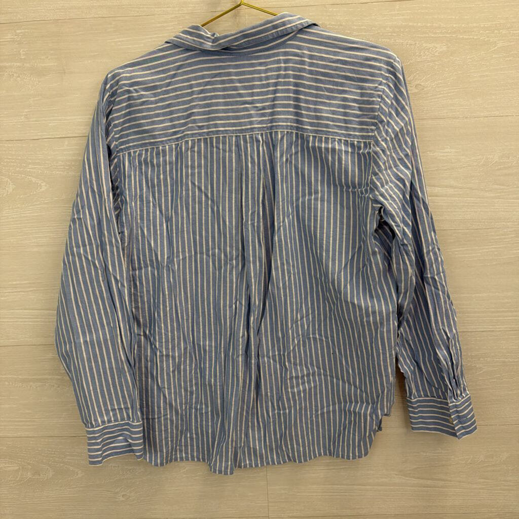 Loft Blue/ White Striped Long Sleeve Button Down Top Large