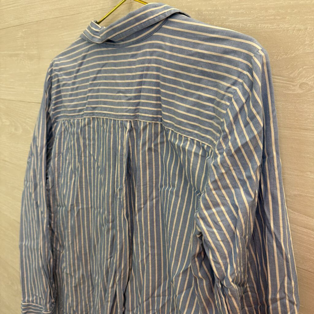Loft Blue/ White Striped Long Sleeve Button Down Top Large