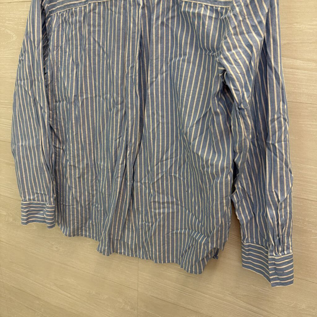 Loft Blue/ White Striped Long Sleeve Button Down Top Large